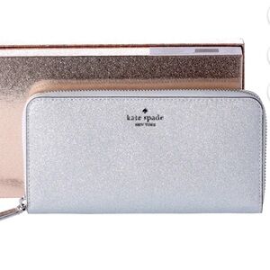 NWT | KATE SPADE Silver Shimmy Glitter Boxed Lunar Light Continental Zip Wallet